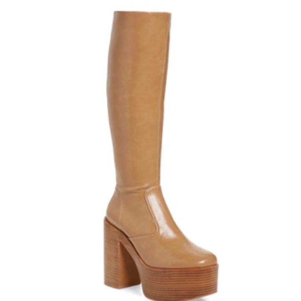 Jeffrey Campbell Chica Platform Knee High Boot in Light Camel Tan Stack